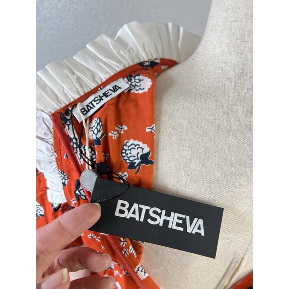 Batsheva Dress Ruffled Sz 8 Floral Poplin Mini Peasant Feminine Farmcore NEW - Picture 10 of 16